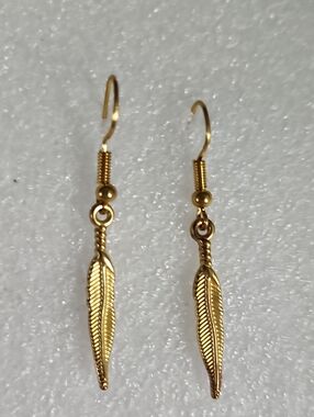 Hand Crafted Gold Feather Dangle Earrings